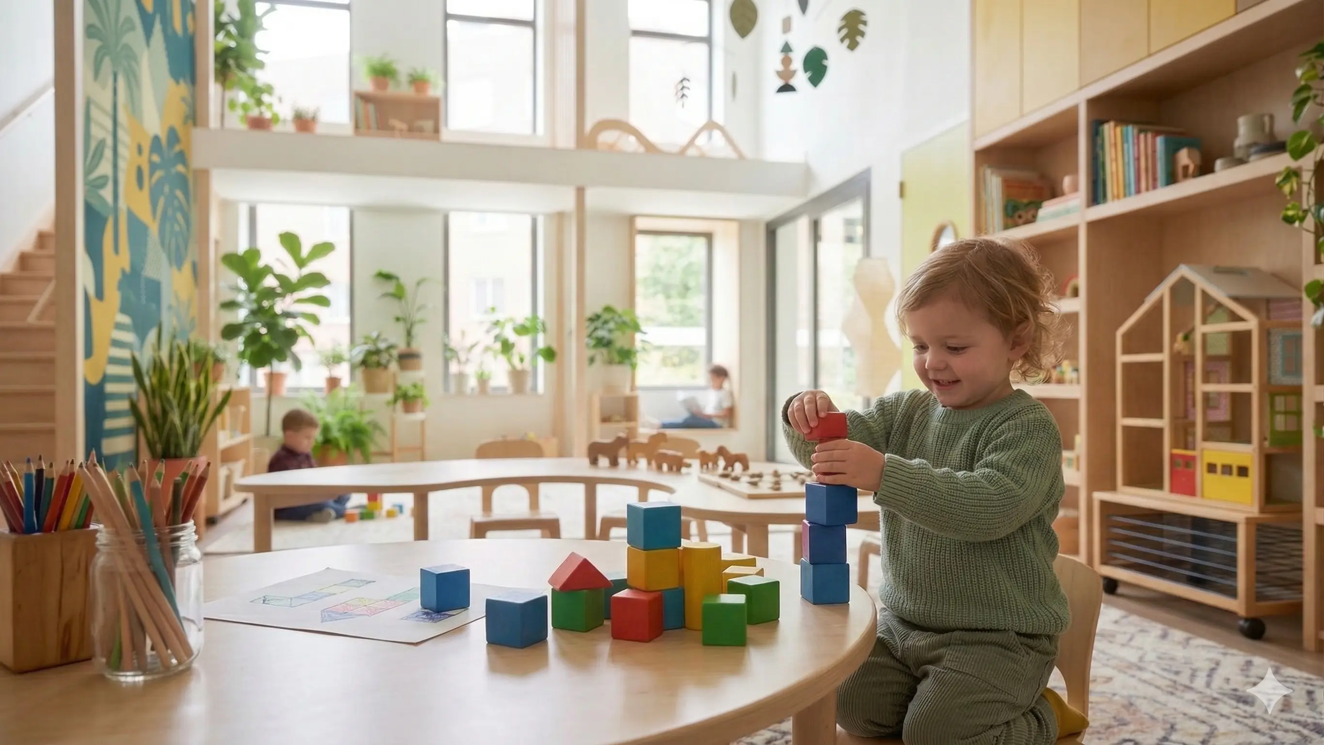 Kind speelt met blokken in kinderopvang